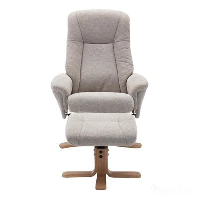 The Hawaii Swivel Recliner Chair & Footstool in Lille Sand Fabric GFA