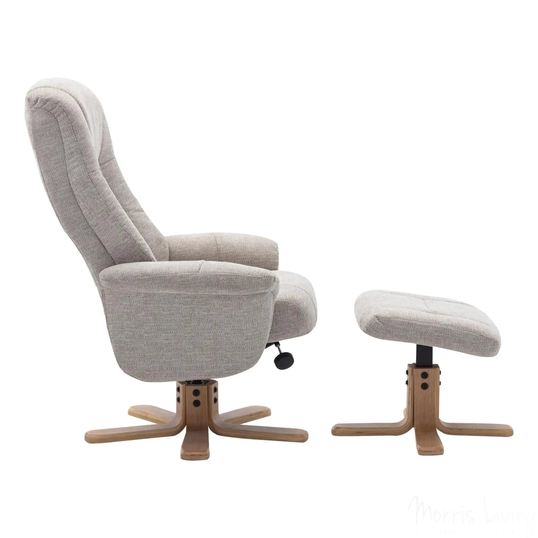 The Hawaii Swivel Recliner Chair & Footstool in Lille Sand Fabric GFA