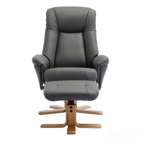 The Hawaii - Swivel Recliner Chair & Matching Footstool in Cinder Genuine Leather Morris Living - image 2