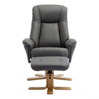 The Hawaii - Swivel Recliner Chair & Matching Footstool in Cinder Genuine Leather Morris Living