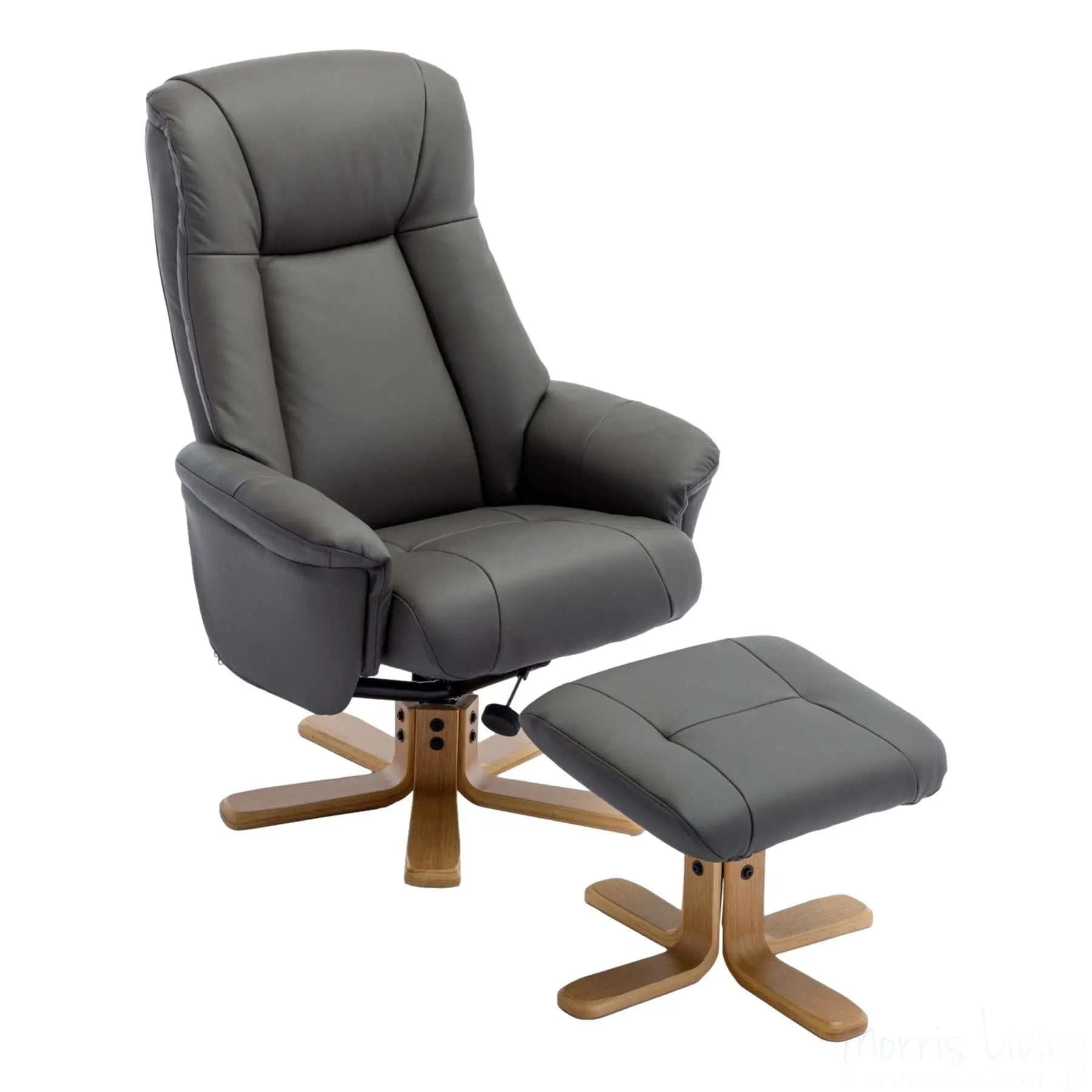 The Hawaii - Swivel Recliner Chair & Matching Footstool in Cinder Genuine Leather Morris Living