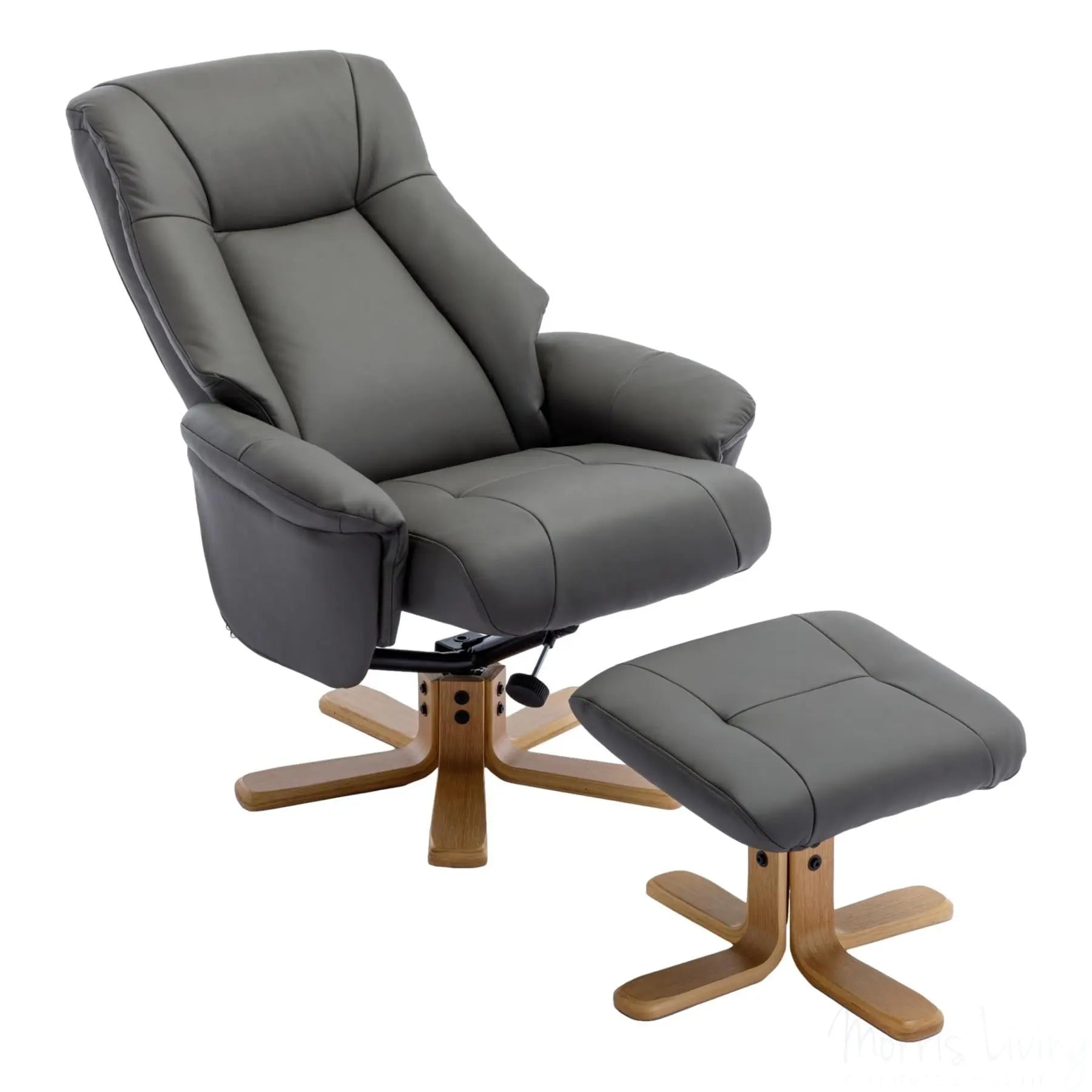 The Hawaii - Swivel Recliner Chair & Matching Footstool in Cinder Genuine Leather Morris Living