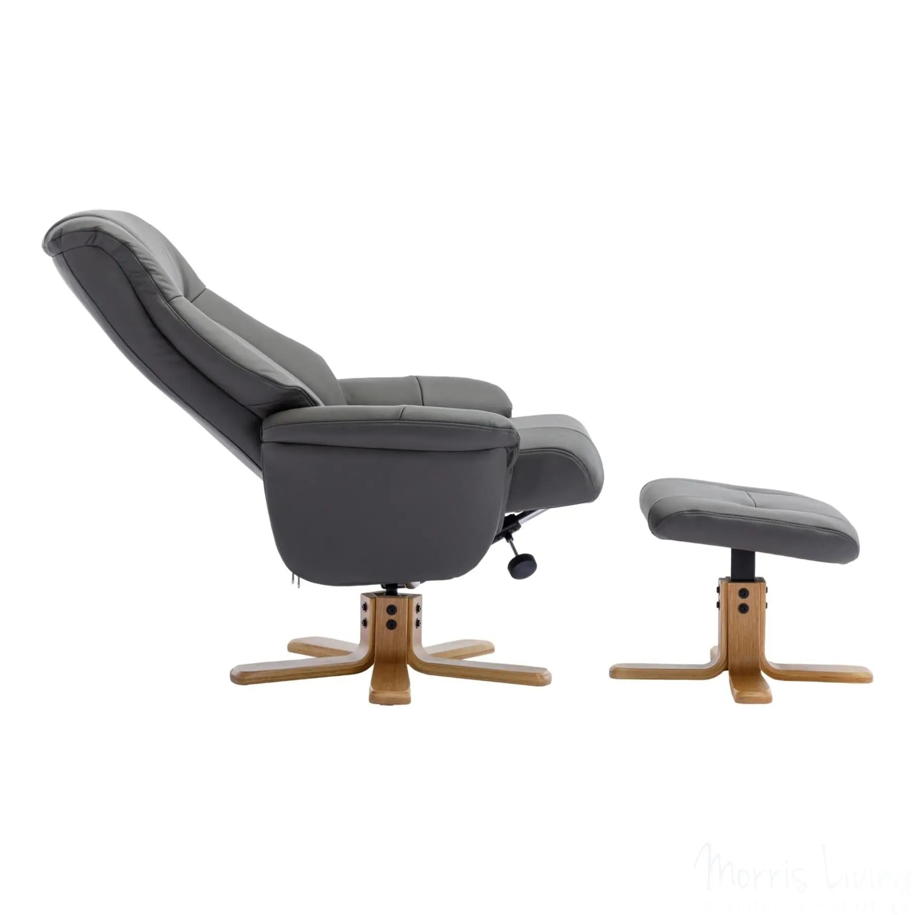 The Hawaii - Swivel Recliner Chair & Matching Footstool in Cinder Genuine Leather Morris Living