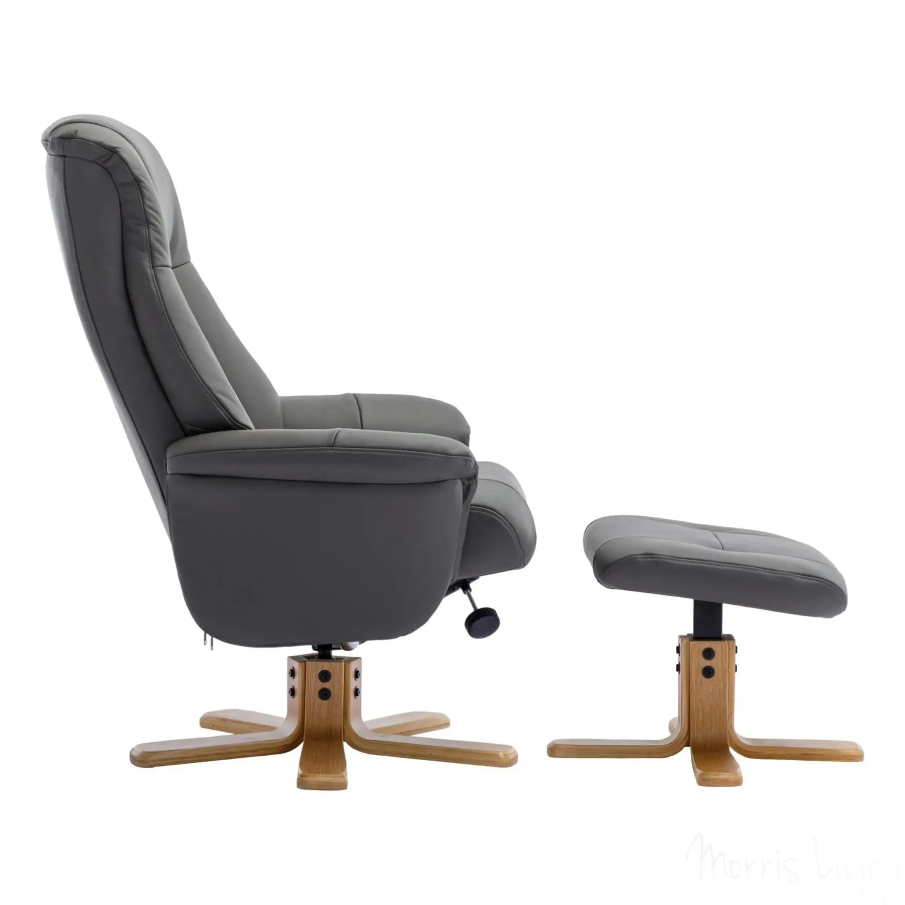 The Hawaii - Swivel Recliner Chair & Matching Footstool in Cinder Genuine Leather Morris Living