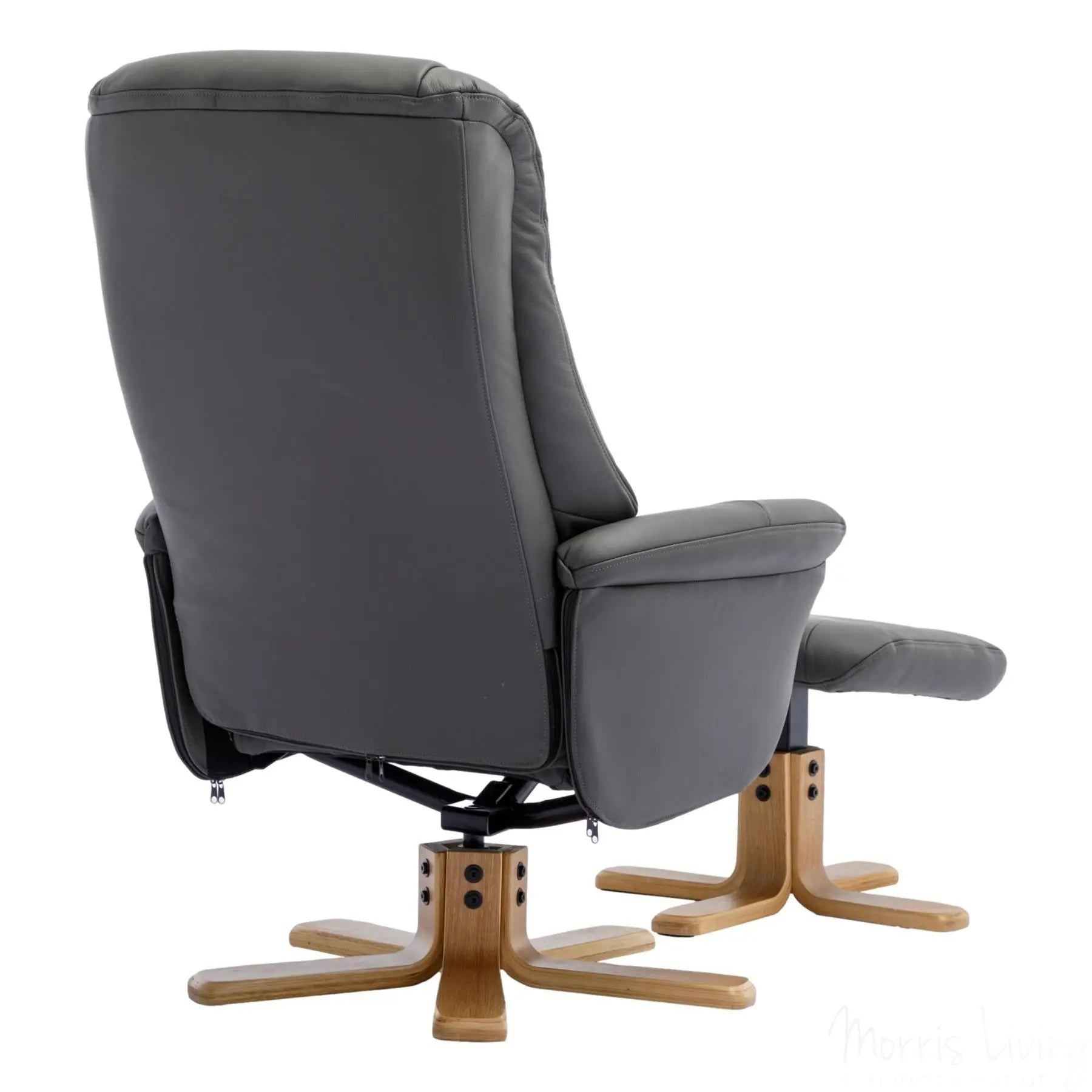 The Hawaii - Swivel Recliner Chair & Matching Footstool in Cinder Genuine Leather Morris Living