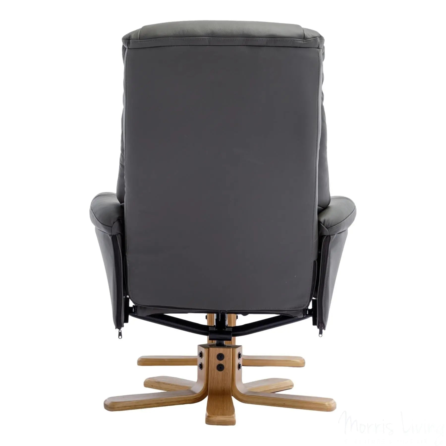 The Hawaii - Swivel Recliner Chair & Matching Footstool in Cinder Genuine Leather Morris Living