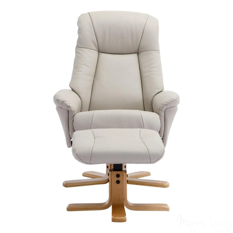 The Hawaii - Swivel Recliner Chair & Matching Footstool in Mushroom Genuine Leather Morris Living - image 2