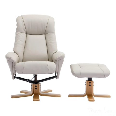 The Hawaii - Swivel Recliner Chair & Matching Footstool in Mushroom Genuine Leather Morris Living - image 3