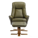 The Hawaii - Swivel Recliner Chair & Matching Footstool in Olive Green Genuine Leather Morris Living - thumbnail 2