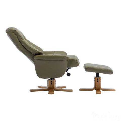 The Hawaii - Swivel Recliner Chair & Matching Footstool in Olive Green Genuine Leather Morris Living - image 7