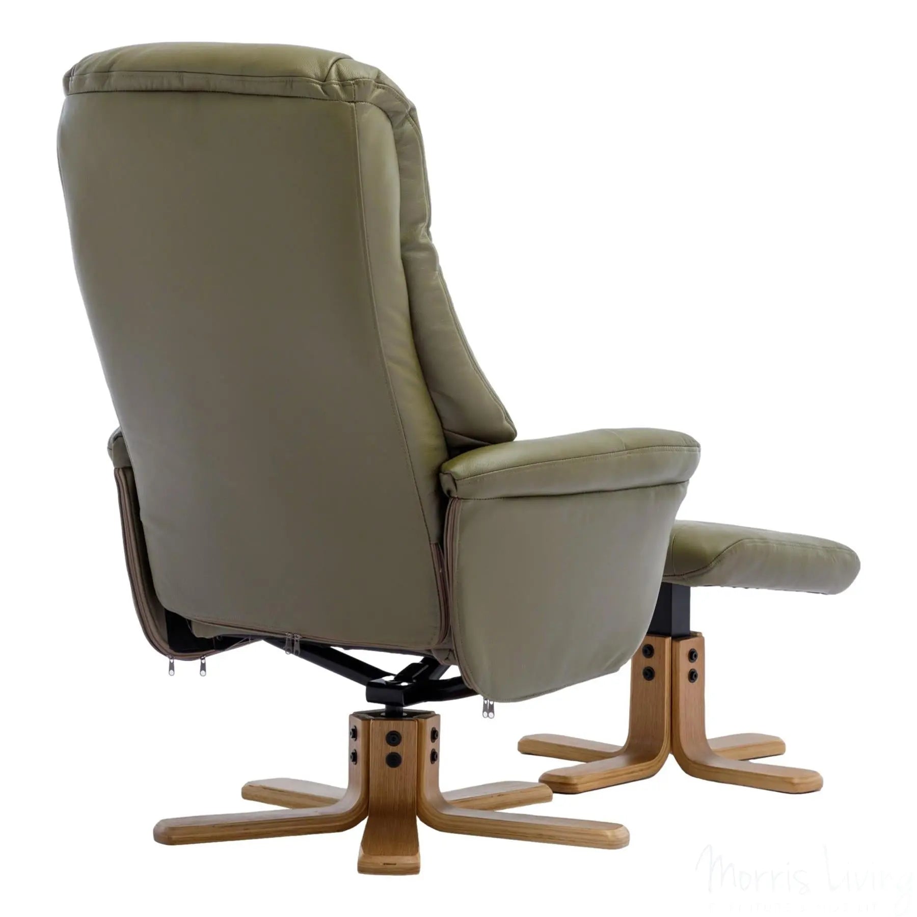 The Hawaii - Swivel Recliner Chair & Matching Footstool in Olive Green Genuine Leather Morris Living