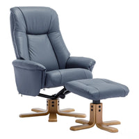 The Hawaii - Swivel Recliner Chair & Matching Footstool in Petrol Blue Genuine Leather Morris Living