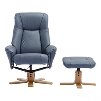 The Hawaii - Swivel Recliner Chair & Matching Footstool in Petrol Blue Genuine Leather Morris Living