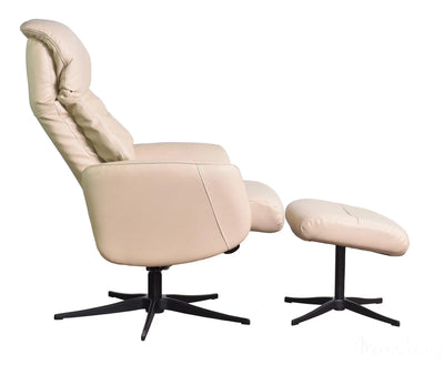 The Indiana Genuine Leather Swivel Recliner Chair in Cream with Black Star base - Refurbished Morris Living