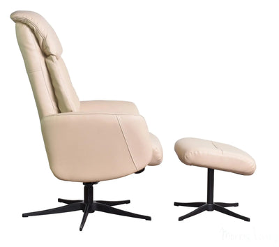 The Indiana Genuine Leather Swivel Recliner Chair in Cream with Black Star base - Refurbished Morris Living