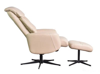 The Indiana Genuine Leather Swivel Recliner Chair in Cream with Black Star base - Refurbished Morris Living
