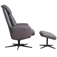The Indiana Swivel Recliner Chair in Charcoal Genuine Leather and Black base. Morris Living