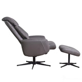 The Indiana Swivel Recliner Chair in Charcoal Genuine Leather and Black base. Morris Living