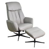 The Indiana Swivel Recliner Chair in Husky Genuine Leather and Black base. Morris Living