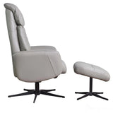 The Indiana Swivel Recliner Chair in Husky Genuine Leather and Black base. Morris Living