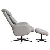 The Indiana Swivel Recliner Chair in Husky Genuine Leather and Black base. Morris Living