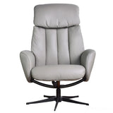 The Indiana Swivel Recliner Chair in Husky Genuine Leather and Black base. Morris Living