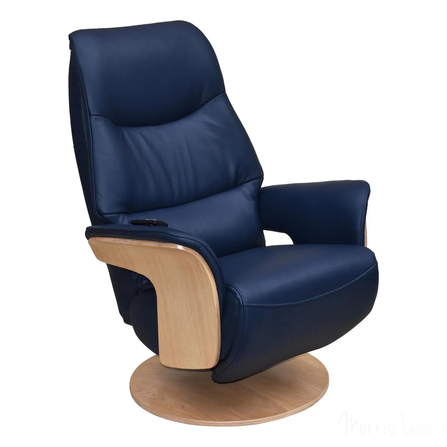 The Iowa - Stunning Electric Leather Recliner with Integrated Footstool & Wireless Remote - Navy Morris Living