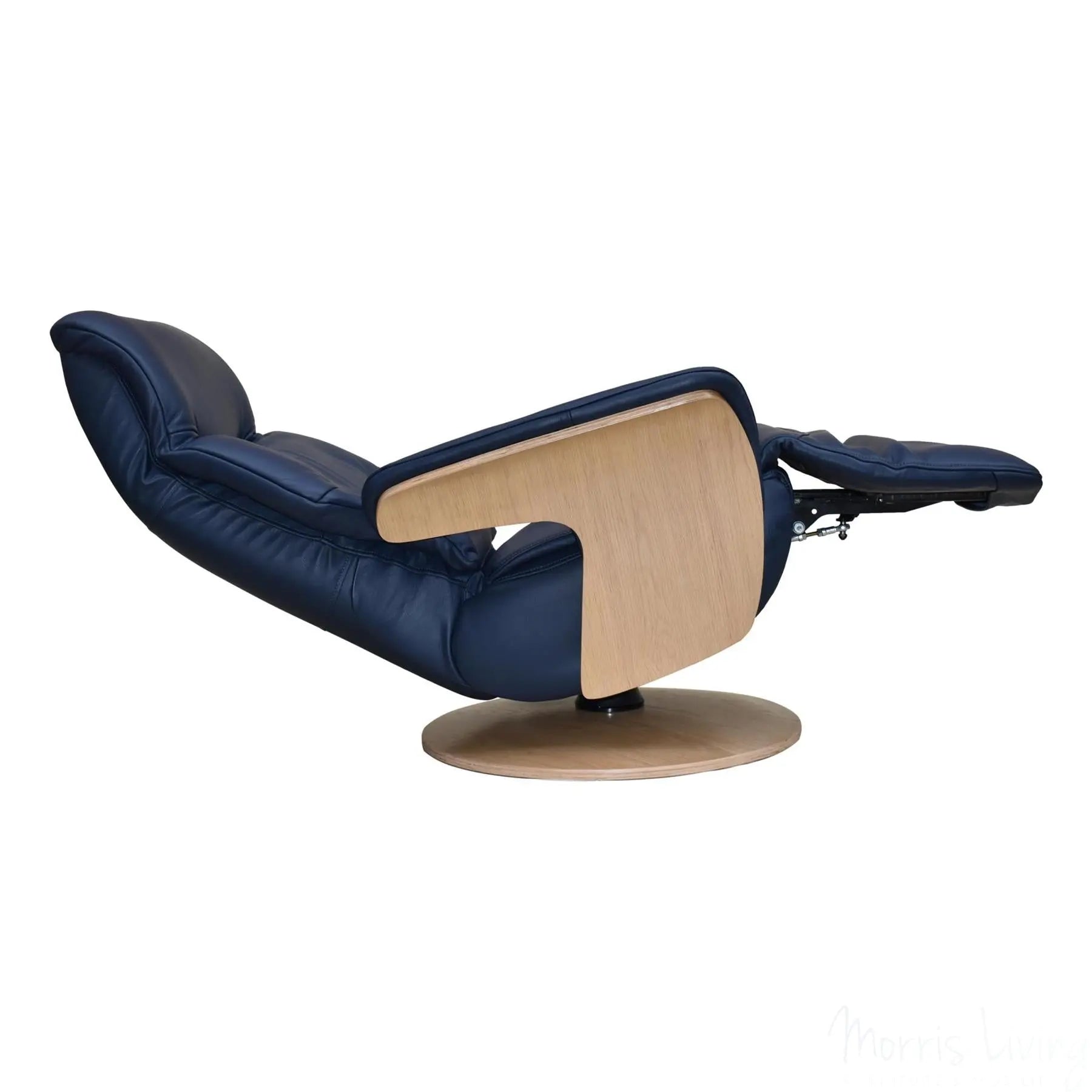 The Iowa - Stunning Electric Leather Recliner with Integrated Footstool & Wireless Remote - Navy Morris Living