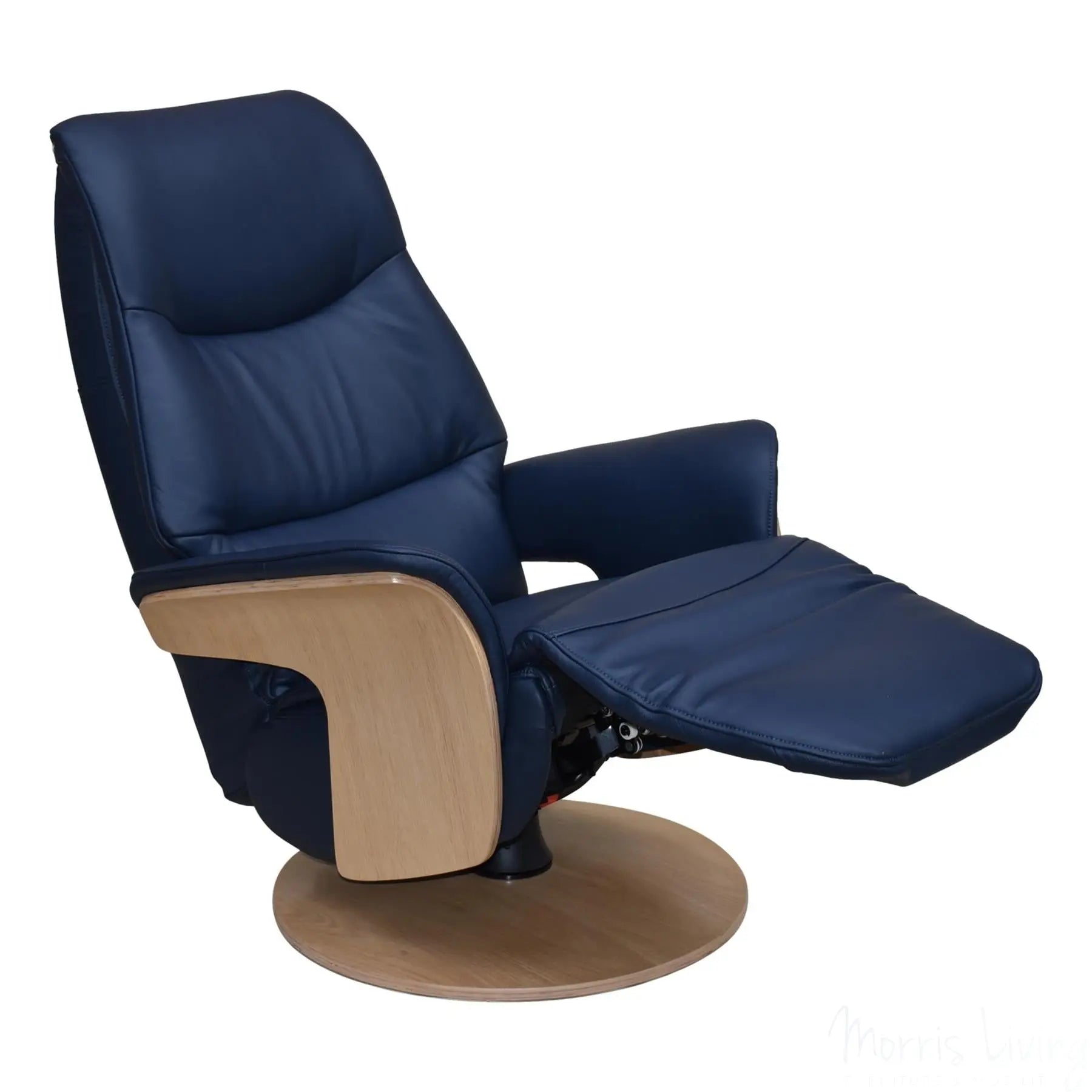 The Iowa - Stunning Electric Leather Recliner with Integrated Footstool & Wireless Remote - Navy Morris Living
