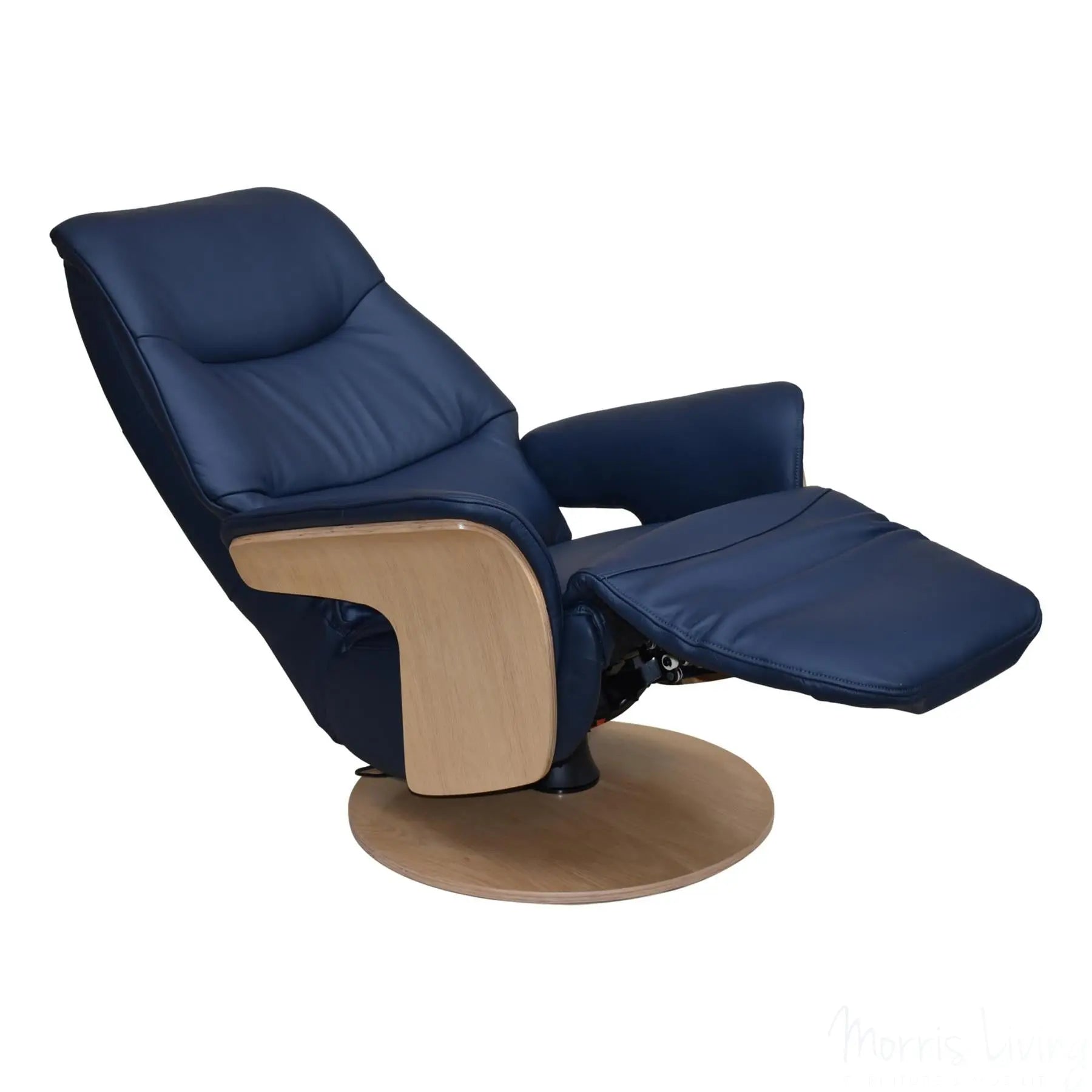 The Iowa - Stunning Electric Leather Recliner with Integrated Footstool & Wireless Remote - Navy Morris Living