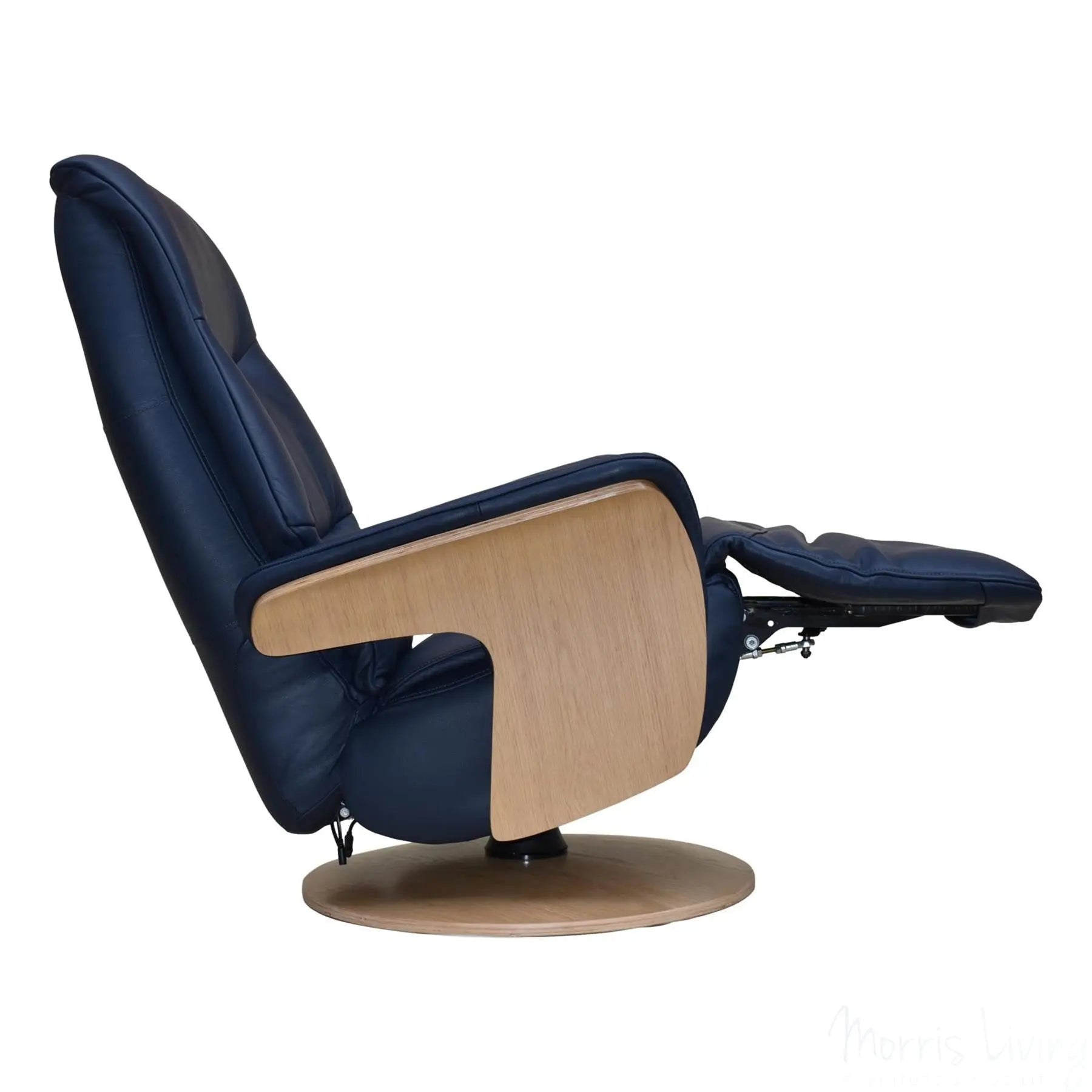 The Iowa - Stunning Electric Leather Recliner with Integrated Footstool & Wireless Remote - Navy Morris Living