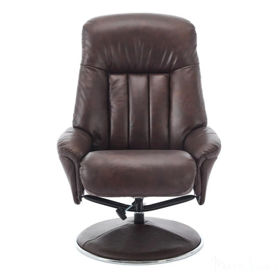 The Lyon - Genuine Leather Swivel Recliner Chair & Footstool in Brown Morris Living