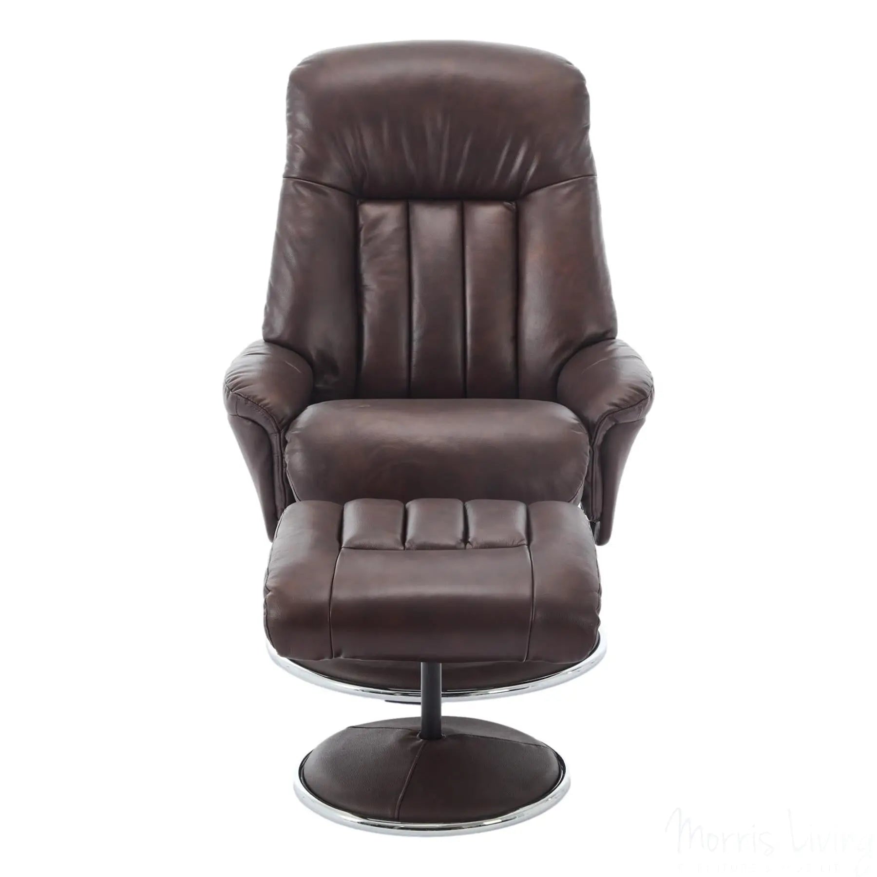 The Lyon - Genuine Leather Swivel Recliner Chair & Footstool in Brown Morris Living
