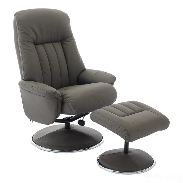 The Lyon - Genuine Leather Swivel Recliner Chair & Footstool in Cinder Grey Morris Living - image 1