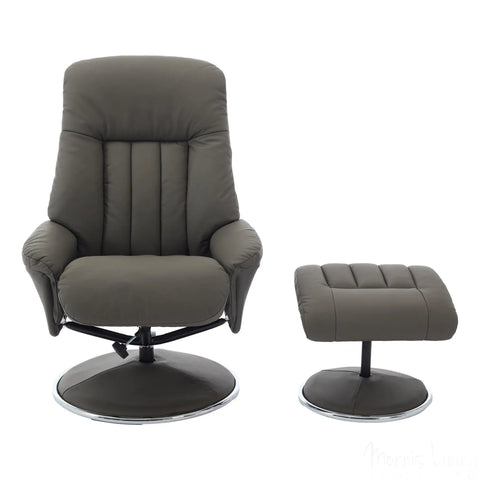 The Lyon - Genuine Leather Swivel Recliner Chair & Footstool in Cinder Grey Morris Living - image 2