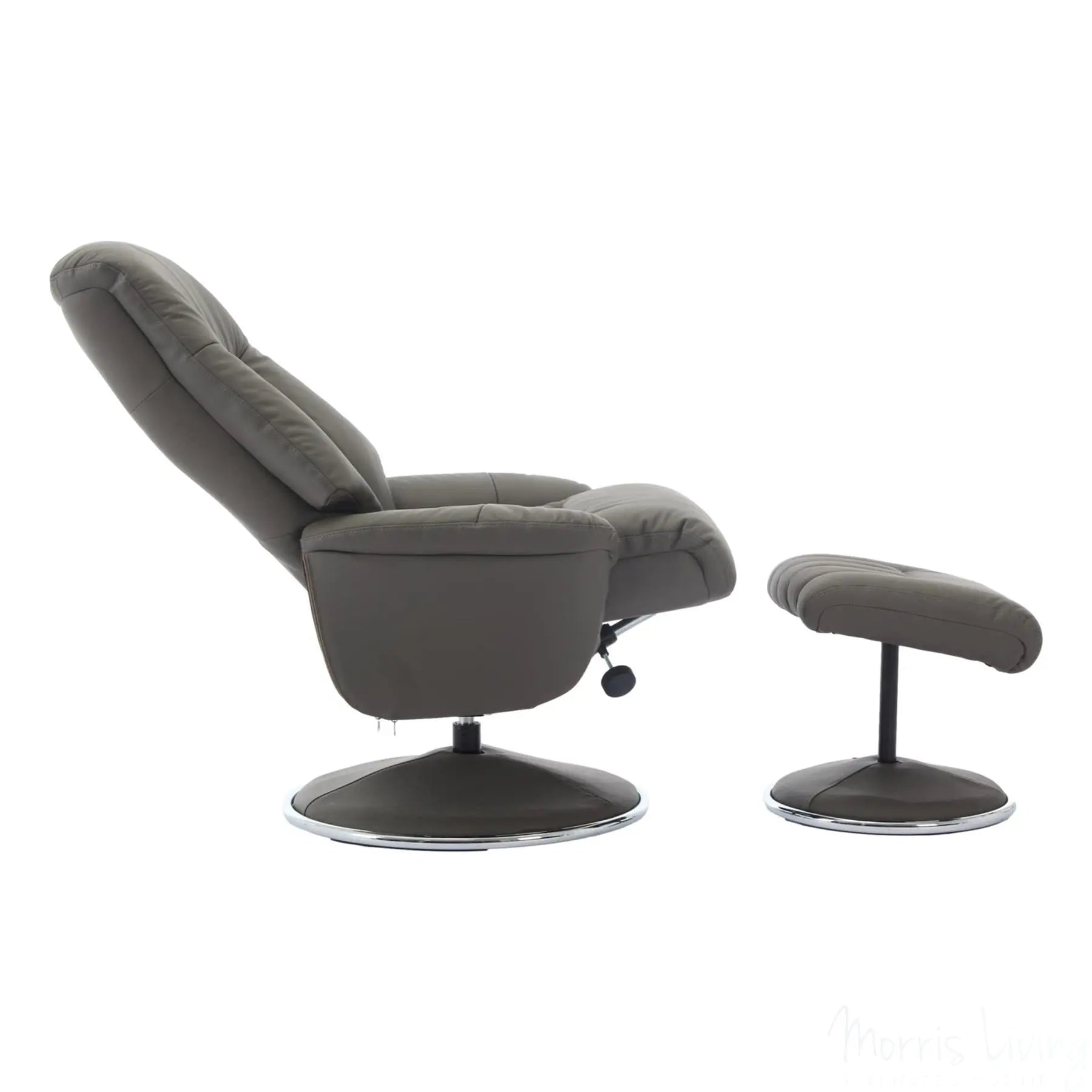 The Lyon - Genuine Leather Swivel Recliner Chair & Footstool in Cinder Grey Morris Living