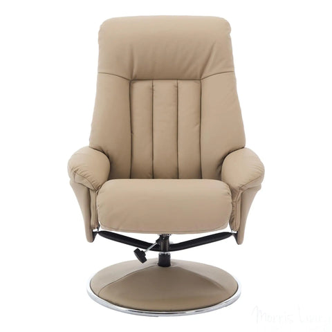 The Lyon - Genuine Leather Swivel Recliner Chair & Footstool in Pebble Cream Morris Living - image 3