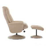 The Lyon - Genuine Leather Swivel Recliner Chair & Footstool in Pebble Cream Morris Living