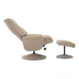 The Lyon - Genuine Leather Swivel Recliner Chair & Footstool in Pebble Cream Morris Living