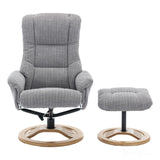 The Mandalay Swivel Recliner Chair & Footstool in ChaCha Dove Grey Fabric Morris Living