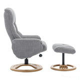 The Mandalay Swivel Recliner Chair & Footstool in ChaCha Dove Grey Fabric Morris Living