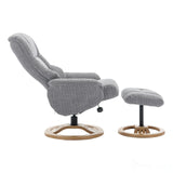The Mandalay Swivel Recliner Chair & Footstool in ChaCha Dove Grey Fabric Morris Living