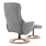 The Mandalay Swivel Recliner Chair & Footstool in ChaCha Dove Grey Fabric Morris Living