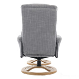 The Mandalay Swivel Recliner Chair & Footstool in ChaCha Dove Grey Fabric Morris Living
