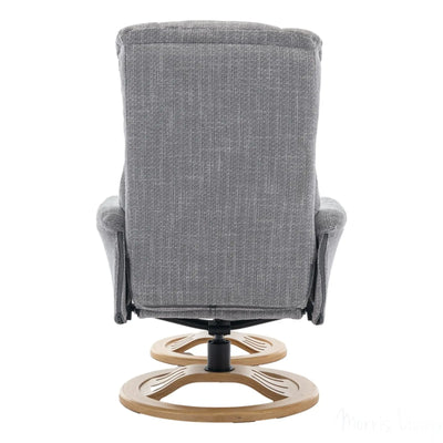 The Mandalay Swivel Recliner Chair & Footstool in ChaCha Dove Grey Fabric Morris Living