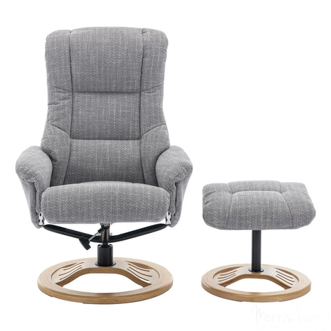 The Mandalay Swivel Recliner Chair & Footstool in ChaCha Dove Grey Fabric Morris Living - image 2