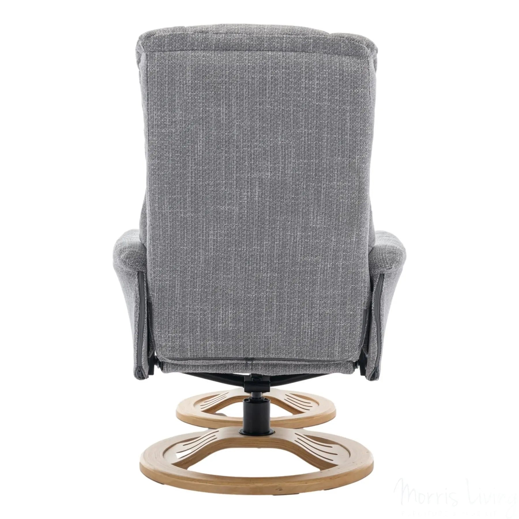 The Mandalay Swivel Recliner Chair & Footstool in ChaCha Dove Grey Fabric Morris Living