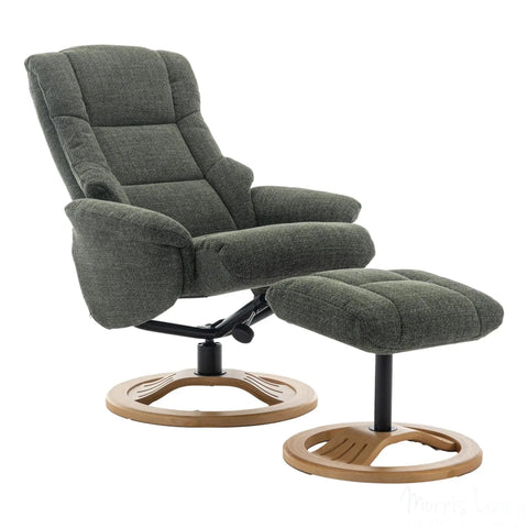The Mandalay Swivel Recliner Chair & Footstool in ChaCha Fern Green Fabric Morris Living - image 3
