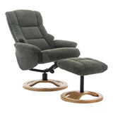 The Mandalay Swivel Recliner Chair & Footstool in ChaCha Fern Green Fabric - Refurbished Morris Living