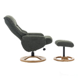 The Mandalay Swivel Recliner Chair & Footstool in ChaCha Fern Green Fabric - Refurbished Morris Living